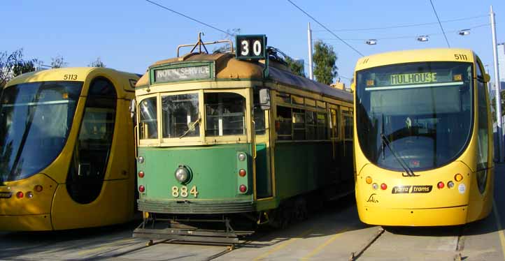 Yarra Trams Class W 884 and Bumblebees 2 & 5